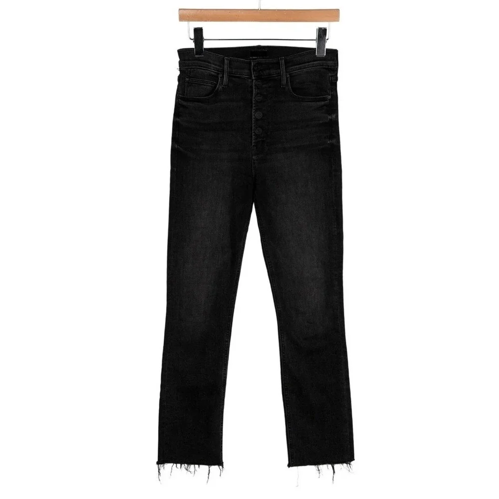 MOTHER The Pixie Dazzler Ankle Fray Jeans Night Shadow Off Duty Edgy Urban Retro